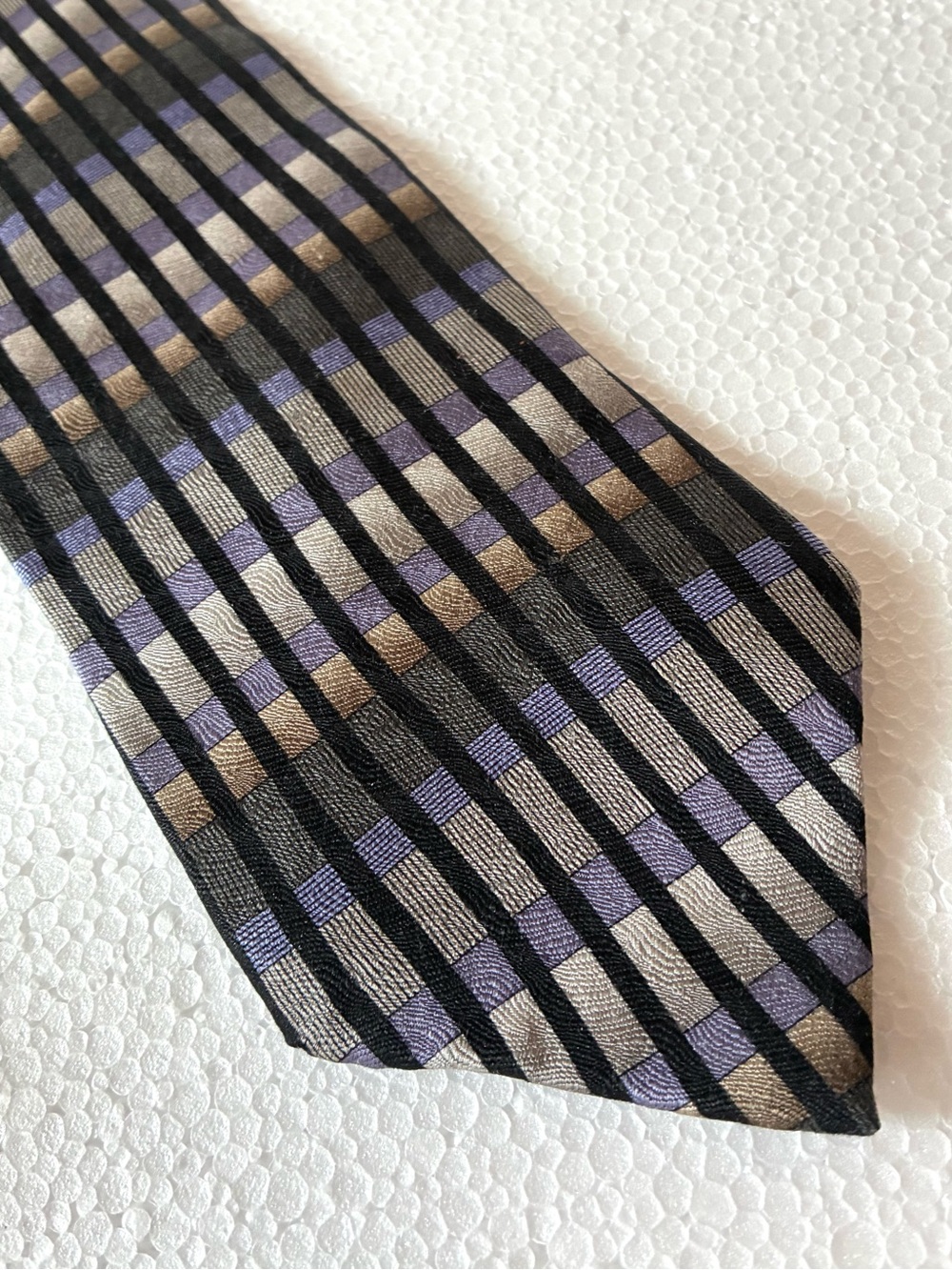 George Machado 100% Silk Men's Black Tie with Purple and Gray Accents